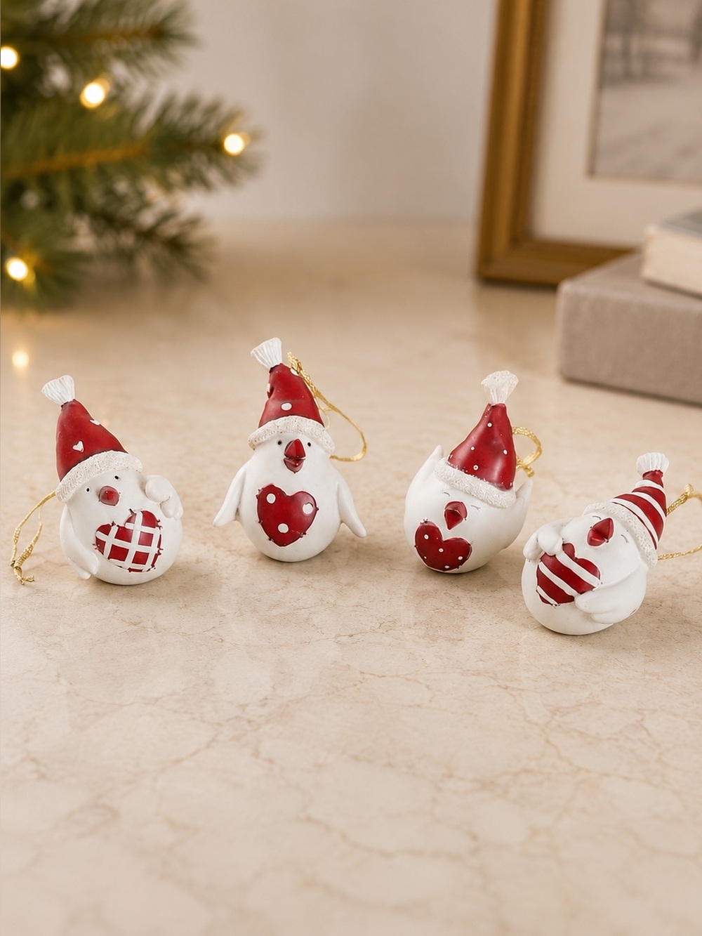 Coldwater Creek Christmas Bird Ornaments Set of 4 Ceramic w/ Original Box